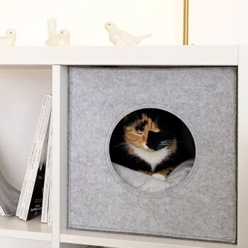 Lionto Katzenhöhle Aus Filz + Kissen - Regalhöhle Hellgrau 3 Lionto Katzenhöhle Aus Filz + Kissen - Regalhöhle Hellgrau – Bild 3