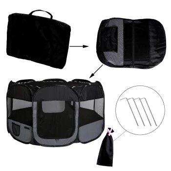 Lionto Welpenauslauf Aus Oxfordgewebe Grau/ Schwarz 6 Lionto Welpenauslauf Aus Oxfordgewebe Grau/ Schwarz – Bild 6